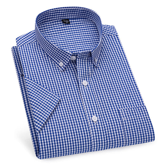 Men's Navy Checked Half Sleeve Shirt - Goamen