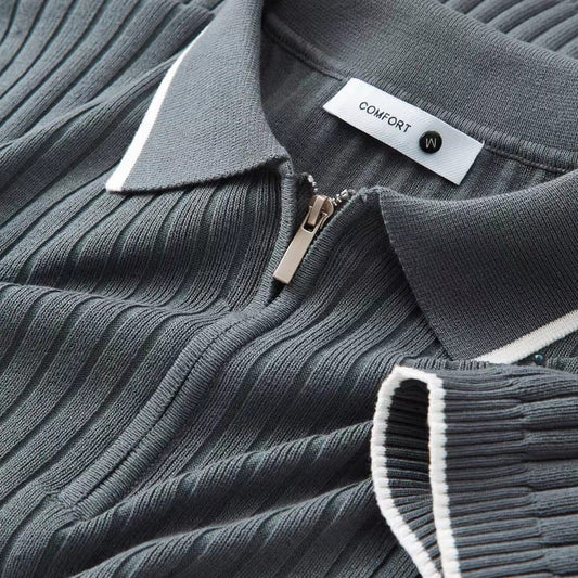 Men's Grey Woolan Zip Half Sleeve T-Shirt - Goamen