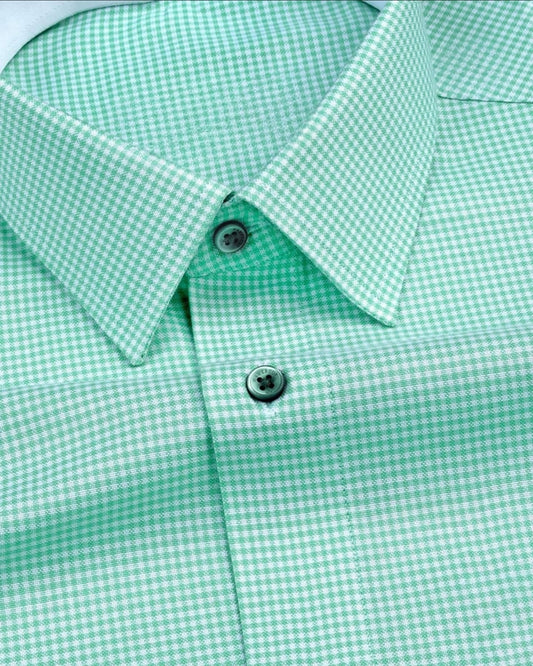 Men's Light Green Regular Fit Checks Full Sleeve Shirt - Goamen