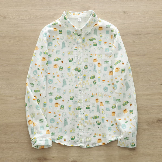 Men's Cotton Linen Printed Shirt Regular Fit Full Sleeve Shirts - Goamen